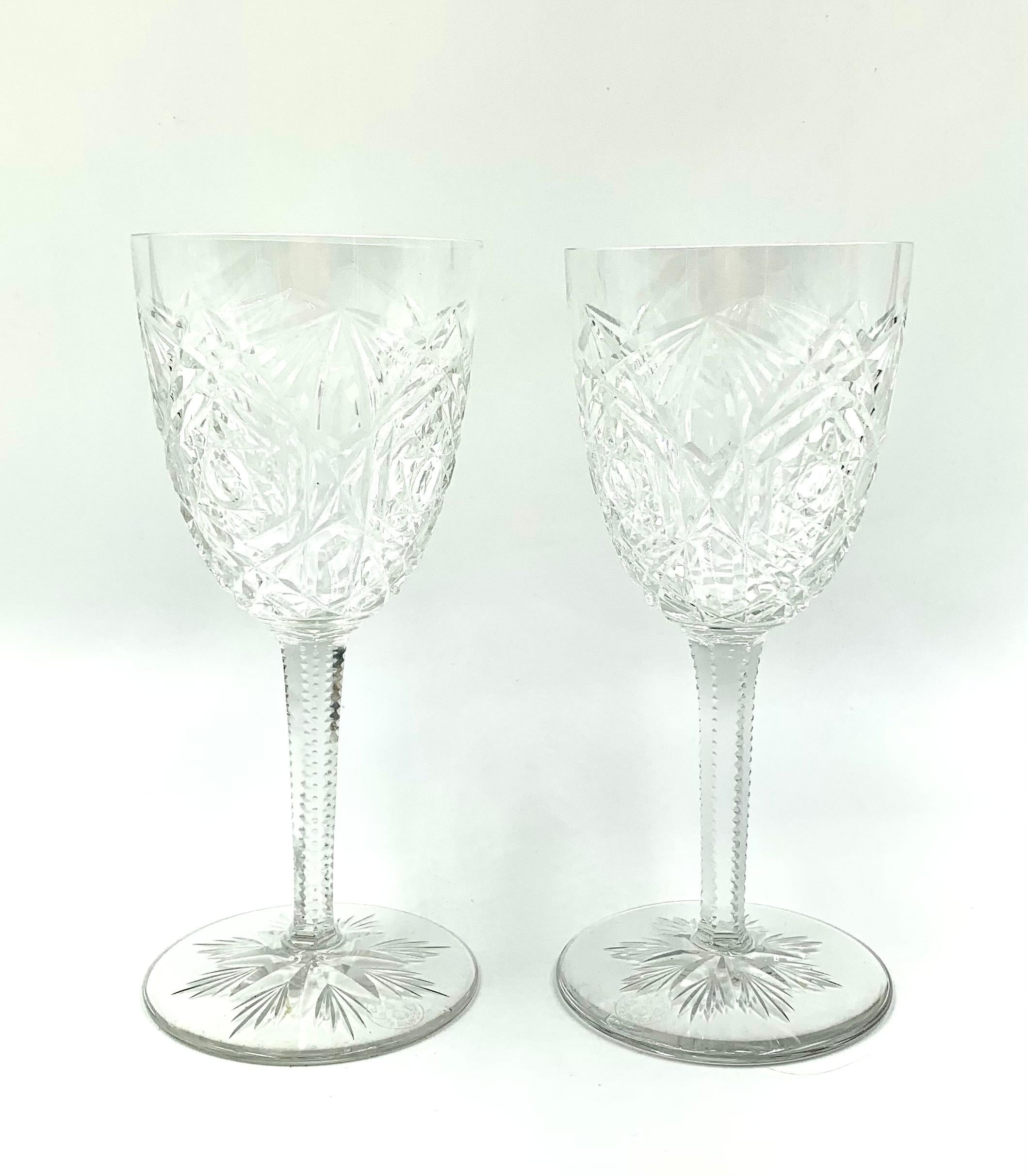 French Luxurious Pair of Estate Baccarat Crystal Lagny Wine Glasses, Early 20th Century For Sale