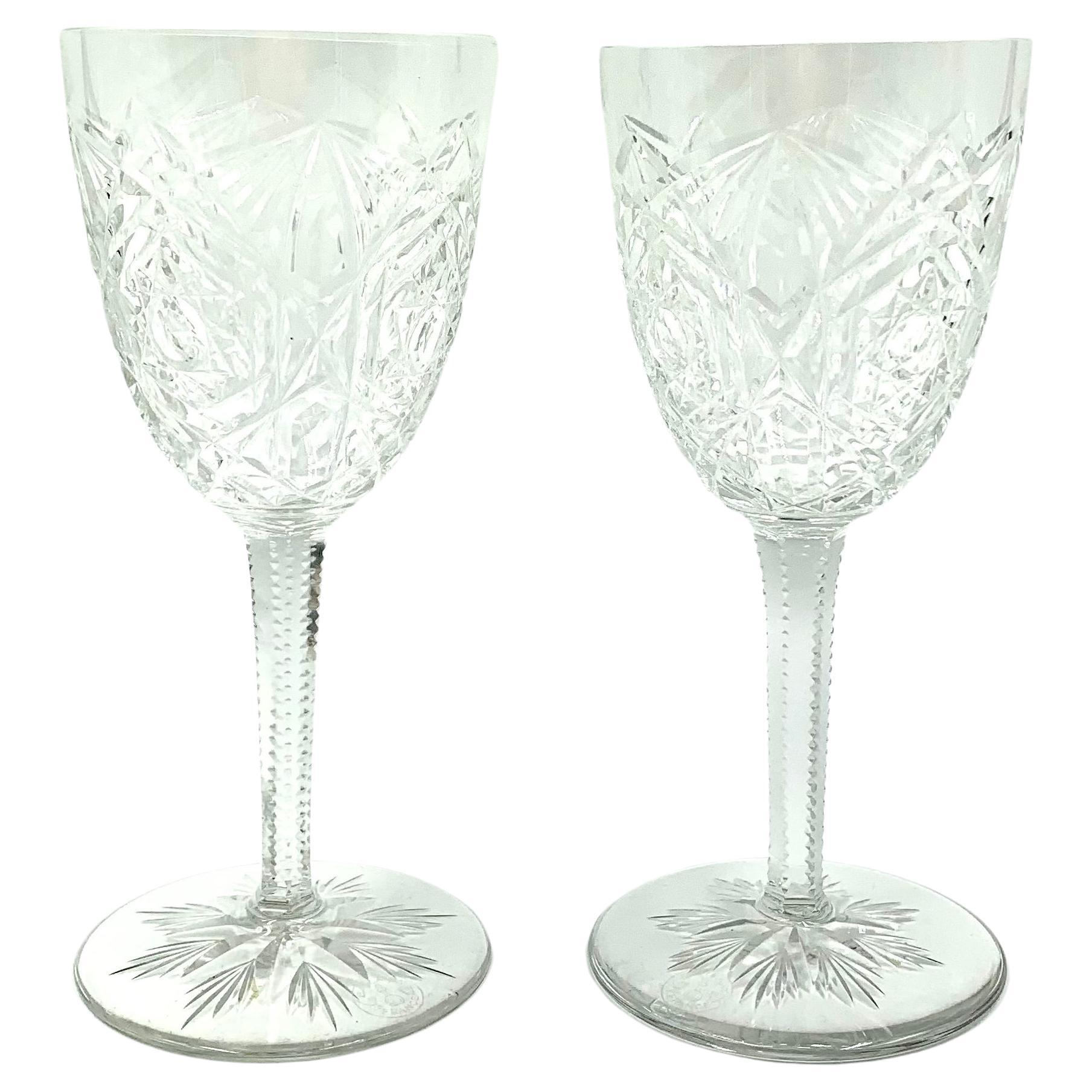 Luxurious Pair of Estate Baccarat Crystal Lagny Wine Glasses, Early 20th Century For Sale
