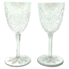 Luxurious Pair of Estate Baccarat Crystal Lagny Wine Glasses, Early 20th Century