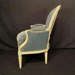 Luxurious Pair of French Louis XVI Bergere Chairs with Mohair Upholstery