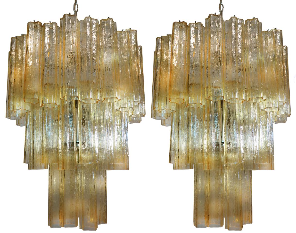 Luxurious Pair of Gold-Colored Murano Chandeliers In Excellent Condition For Sale In Budapest, HU