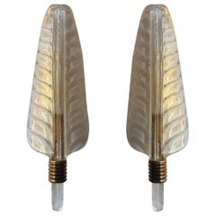 Luxurious Pair of Large Wall Lamps by Barovier & Toso Gold, Murano, 1960s