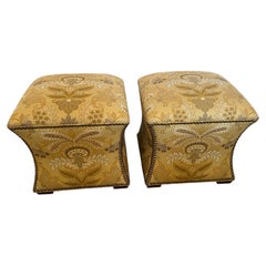 Luxurious Pair of Upholstered Stools with Nailheads