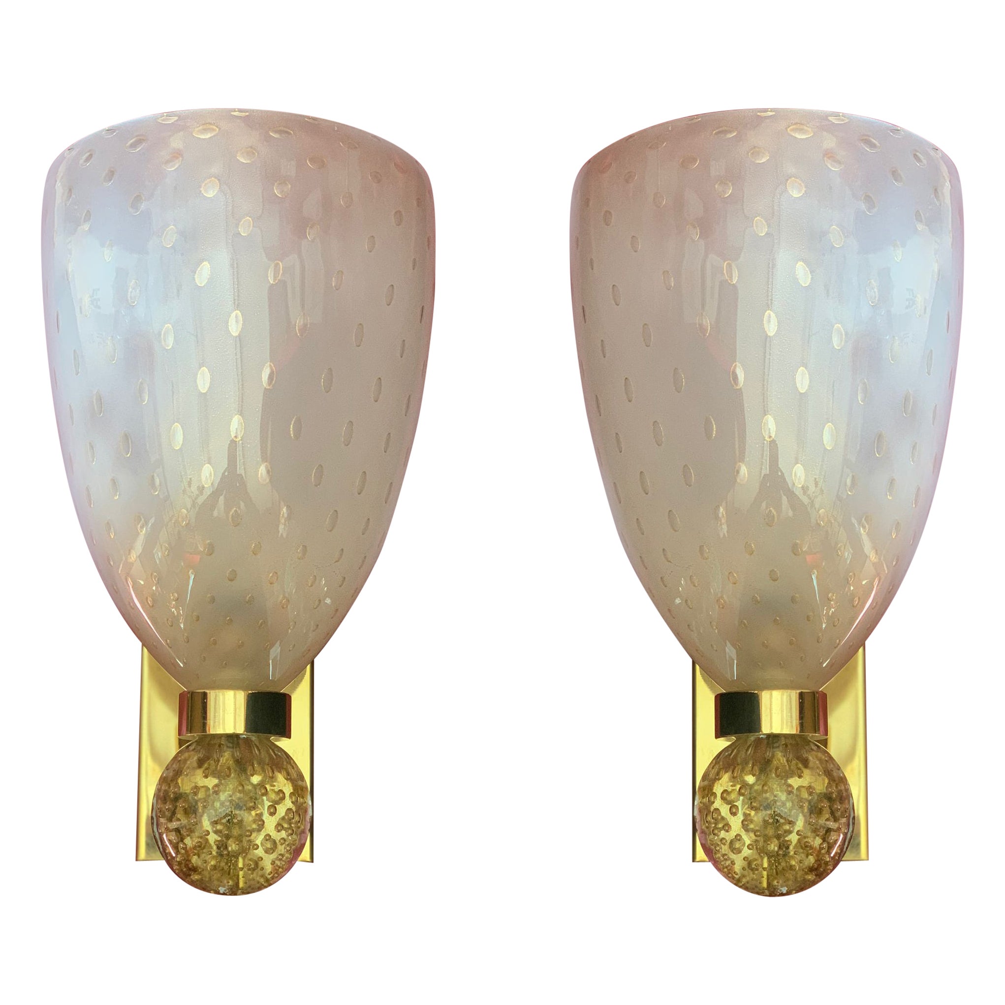 Luxurious Pair of Wall Lamps by Barovier & Toso, Murano, 1960s