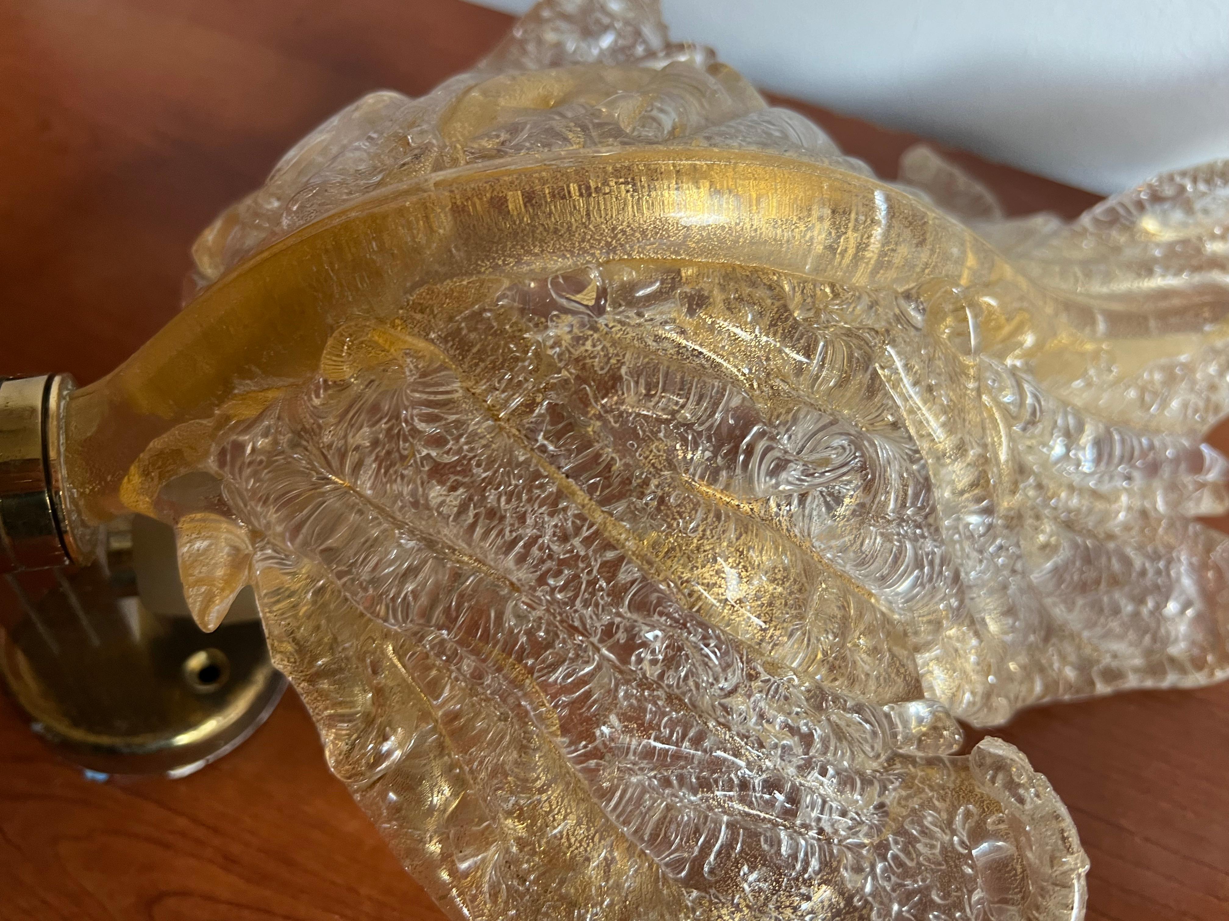 Luxuriöses Paar Wandleuchten von Barovier & Toso, Murano, 1980er Jahre (Messing) im Angebot