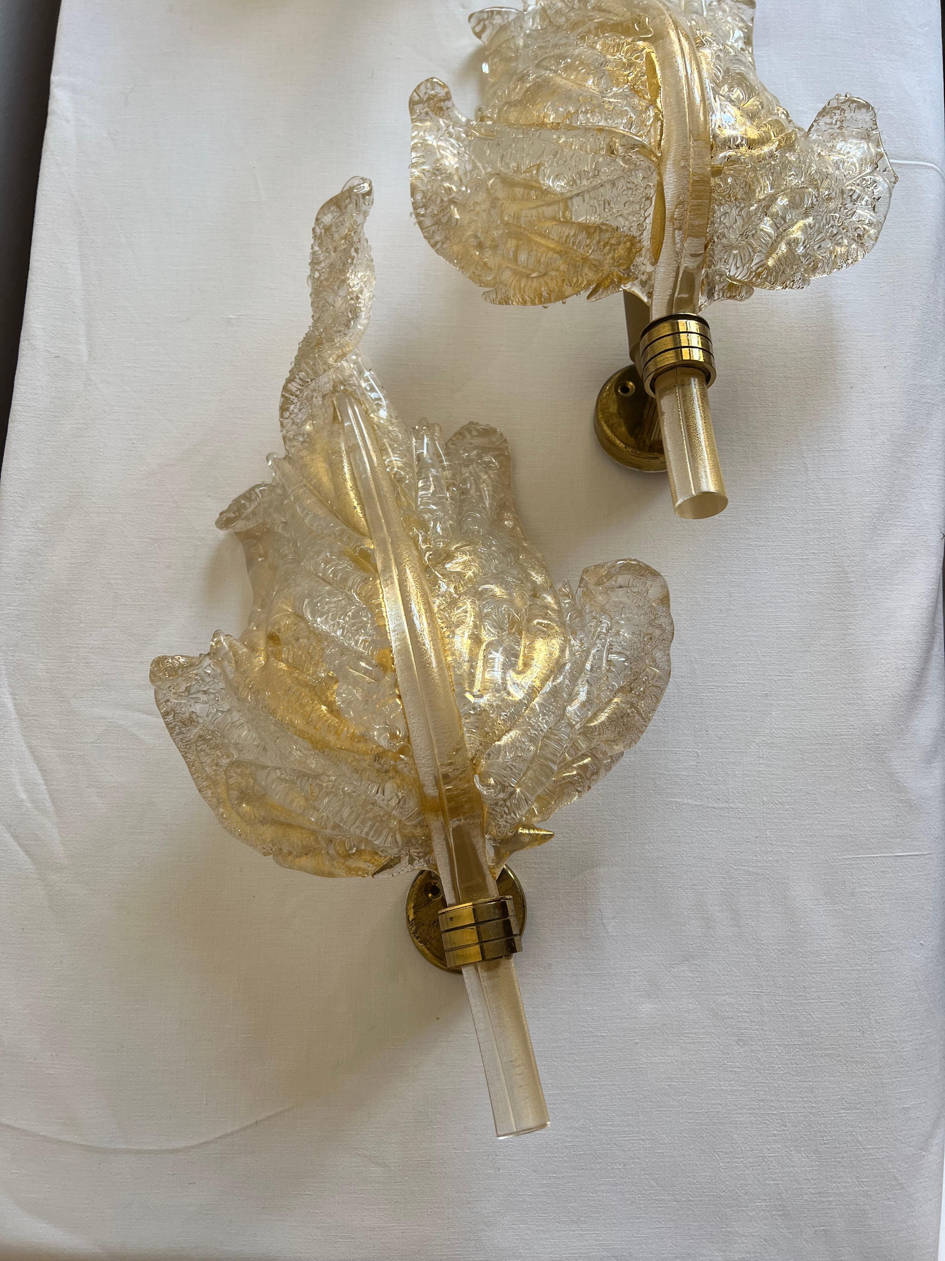 Luxurious Pair of Wall Lamps by Barovier & Toso, Murano, 1980s For Sale 1