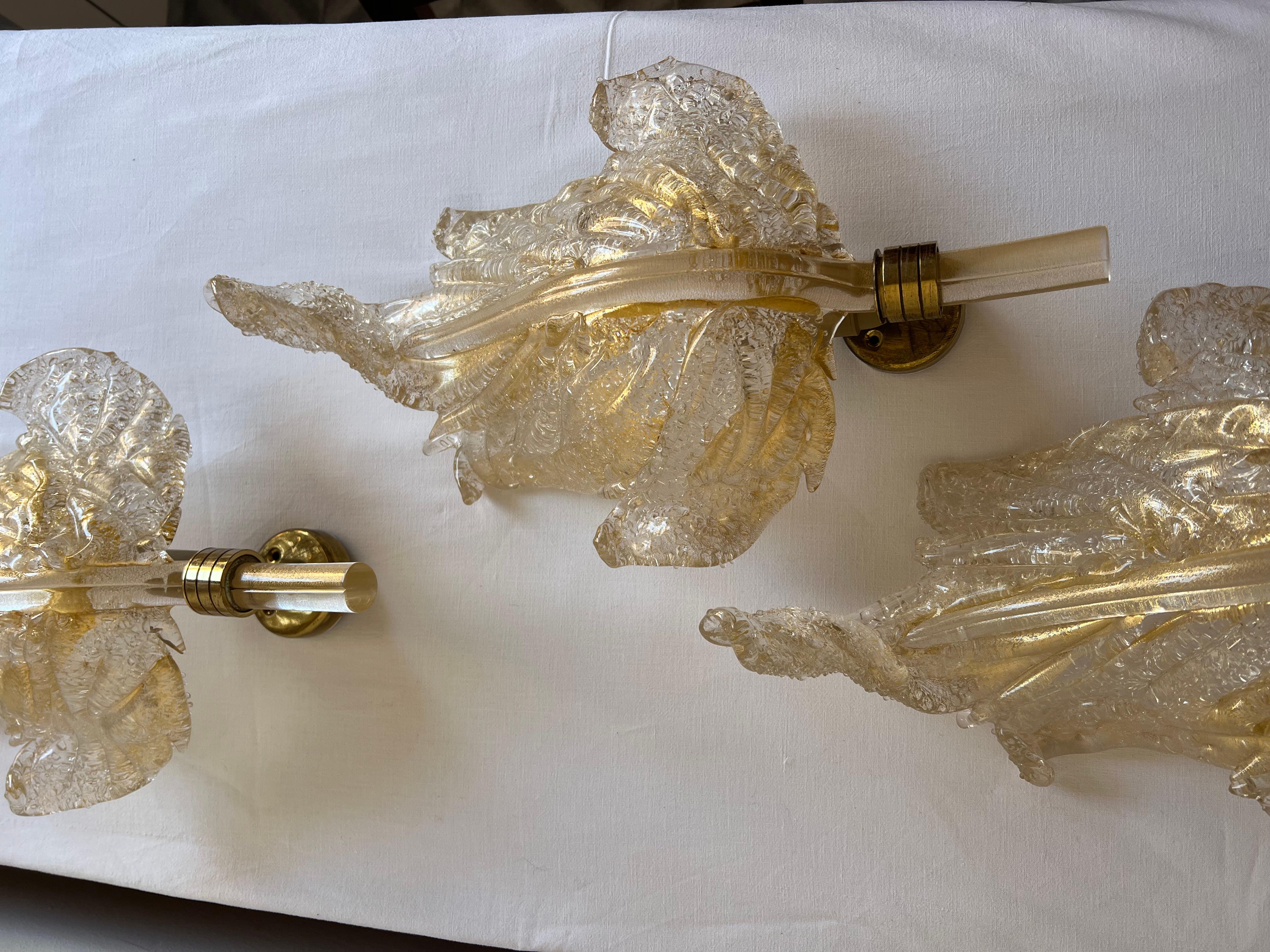 Luxurious Pair of Wall Lamps by Barovier & Toso, Murano, 1980s For Sale 2
