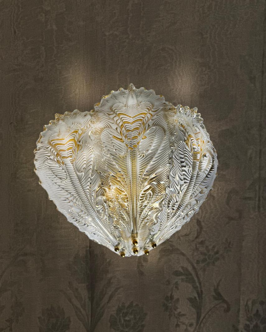 Italian Luxurious Pair of Wall Lamps Style Barovier & Toso, Murano, 1980s For Sale