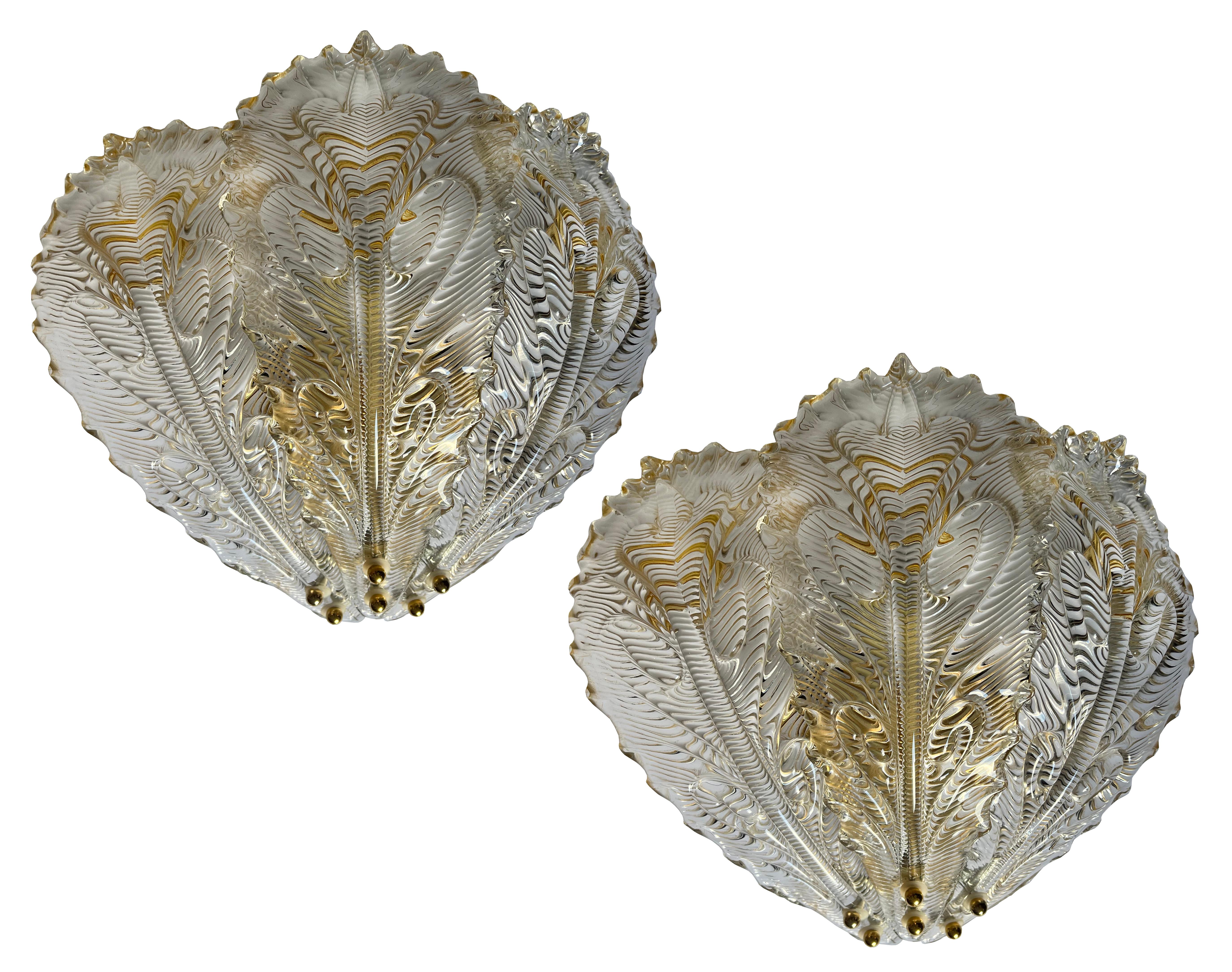 Luxurious Pair of Wall Lamps Style Barovier & Toso, Murano, 1980s For Sale
