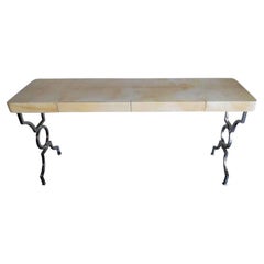 Retro Luxurious Parchment Console Table, Italy, 1960's