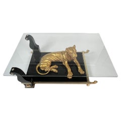 Luxuriöser schwarzer Designer-Couchtisch mit Klavier und Blattgold-Panther