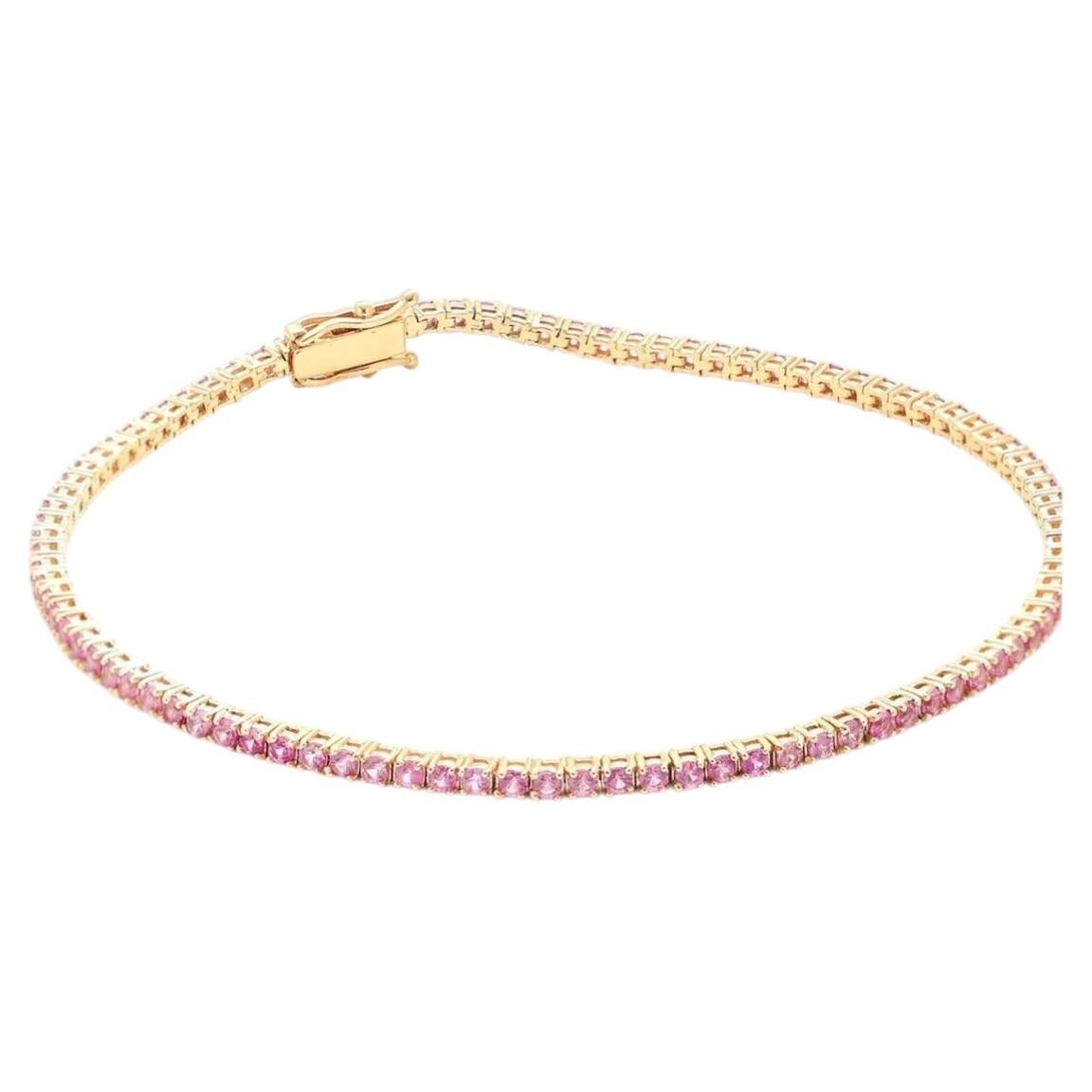 Luxurious Pink Sapphire 14K (Custom) Yellow Gold Tennis Bracelet