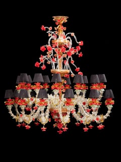 Luxurious Red and Gold Murano Glass Chandelier 1980s