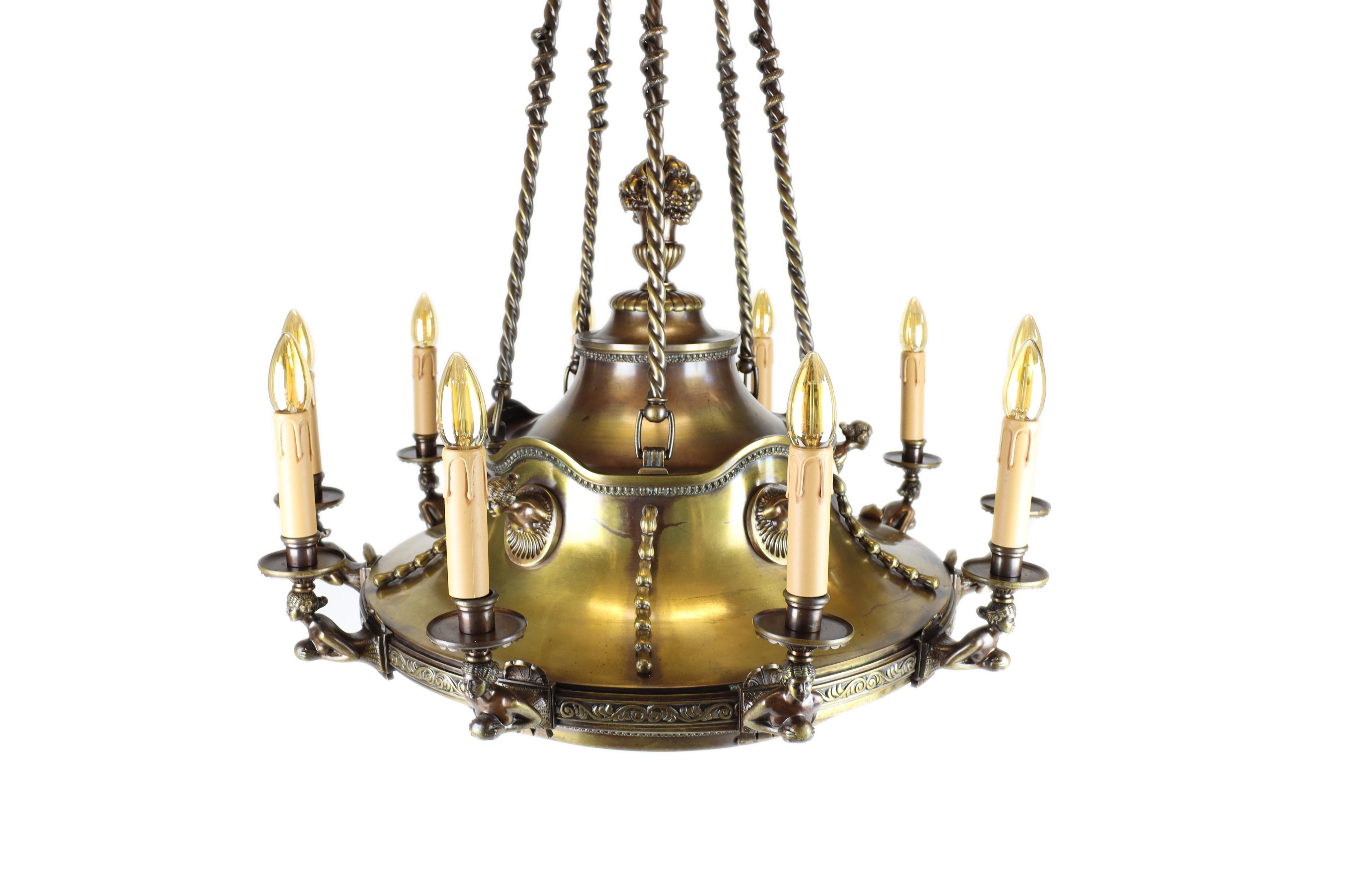 Czech Luxurious Representative Art Nouveau Figural Chandelier For Sale