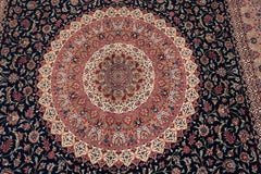 Luxurious Room Size Silk Vintage Blue Persian Fine Qum Gonbad Rug 9'7" x 13'9"