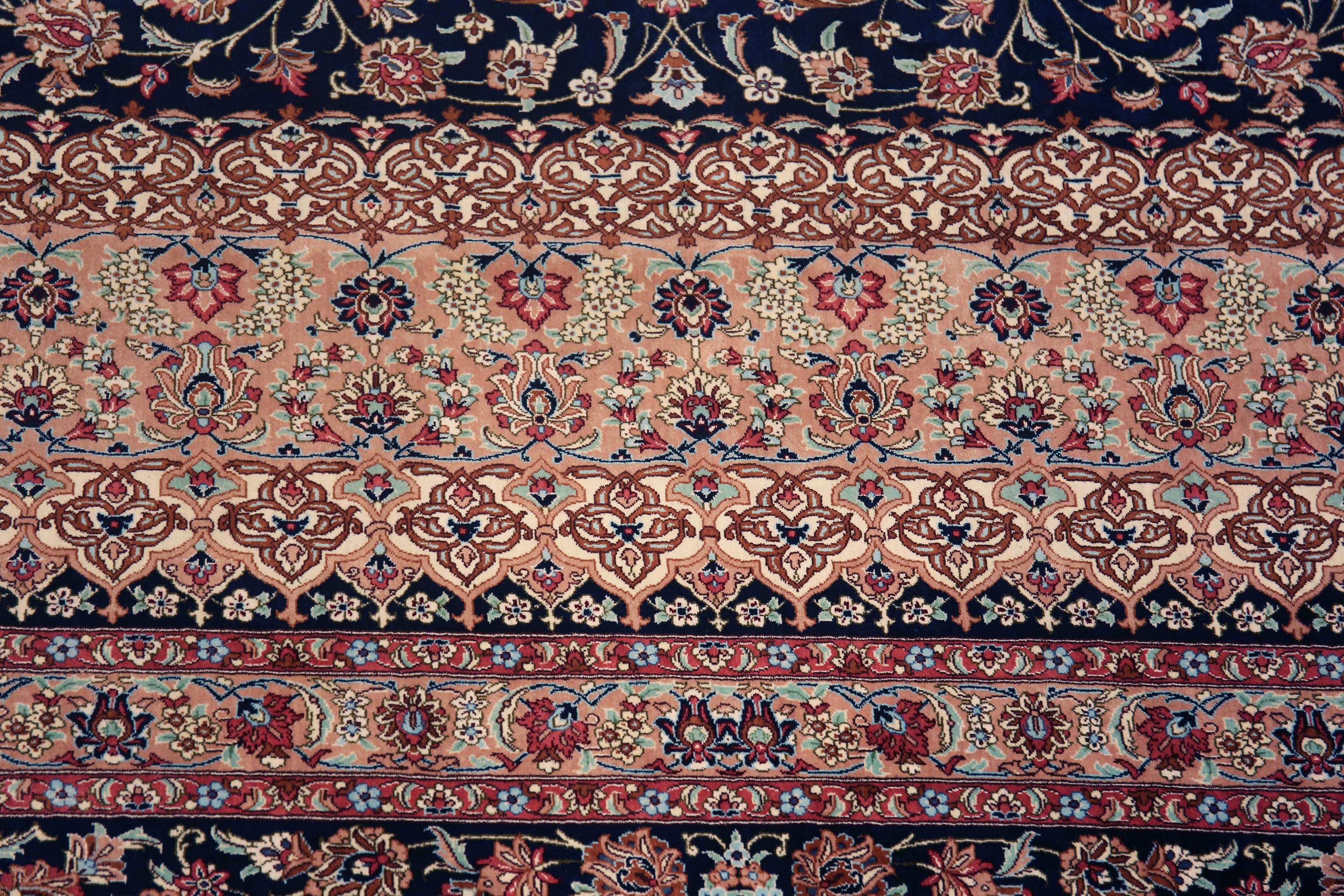 Luxuriöser blauer persischer Qum Gonbad-Teppich in Zimmergröße aus Seide, Vintage 9'7