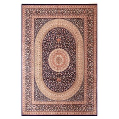 Luxueux tapis persan Qum Gonbad bleu vintage 9'7" x 13'9"
