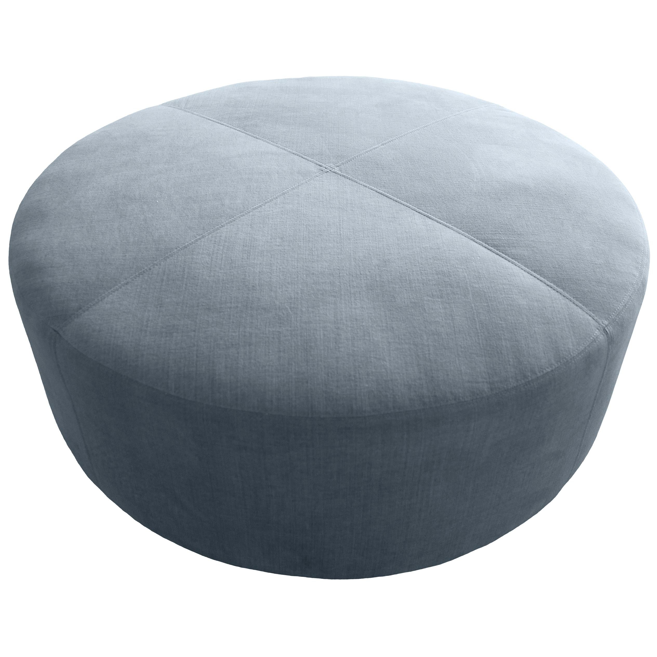 Luxurious Round Double Stitch Living Room Ottoman Foot Rest Table Handcrafted  For Sale