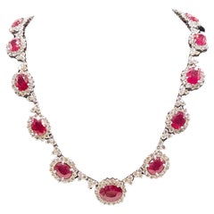 Luxurious Ruby and Diamond Necklace. All Natural Stones. 14k White Gold