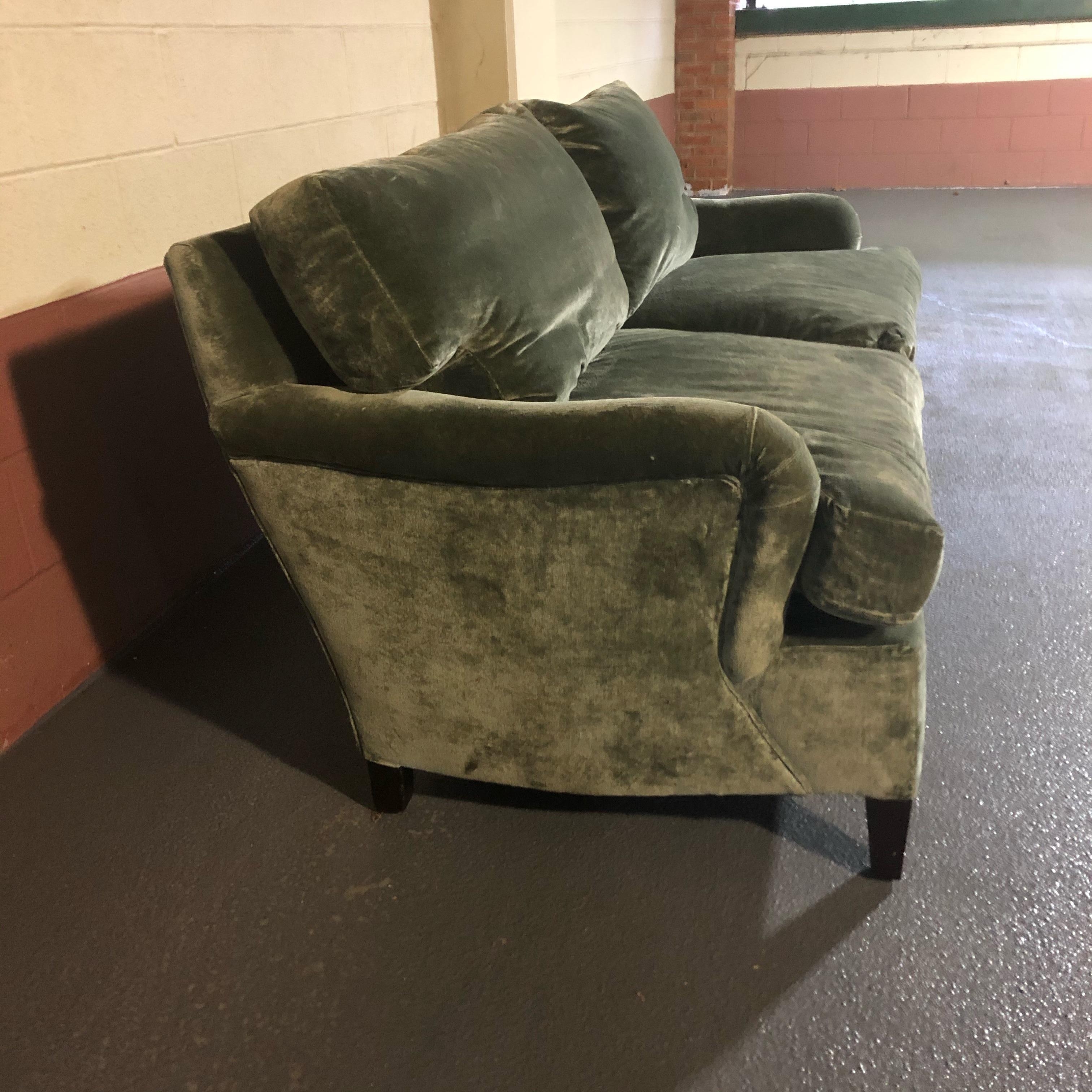 Luxurious Sage Velvet George Smith Style Classic Sofa In Good Condition In Hopewell, NJ