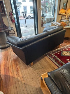 Luxurious Scandinavian Midcentury Modern Black Leather Sofa by Stouby