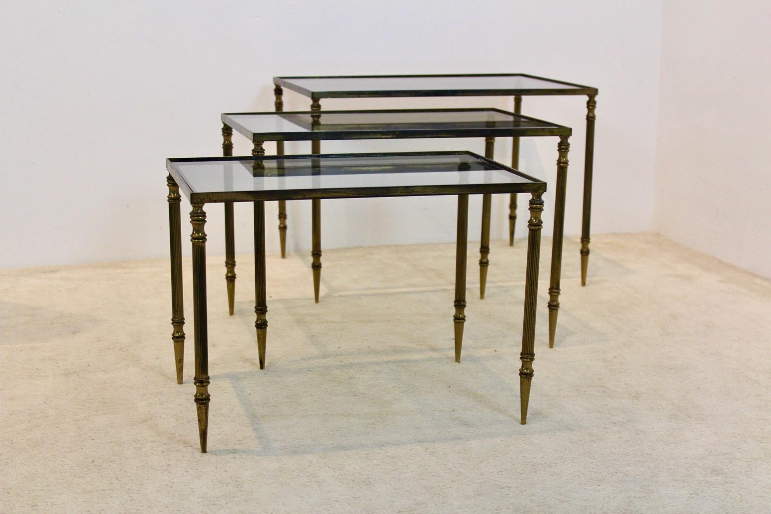 Brass Luxurious Set of Maison Charles Nesting Tables For Sale