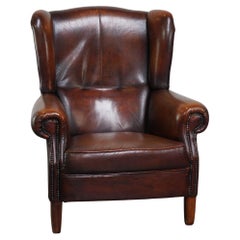 Luxurious sheepskin armchair with a fixed seat cushion and high seating comfort