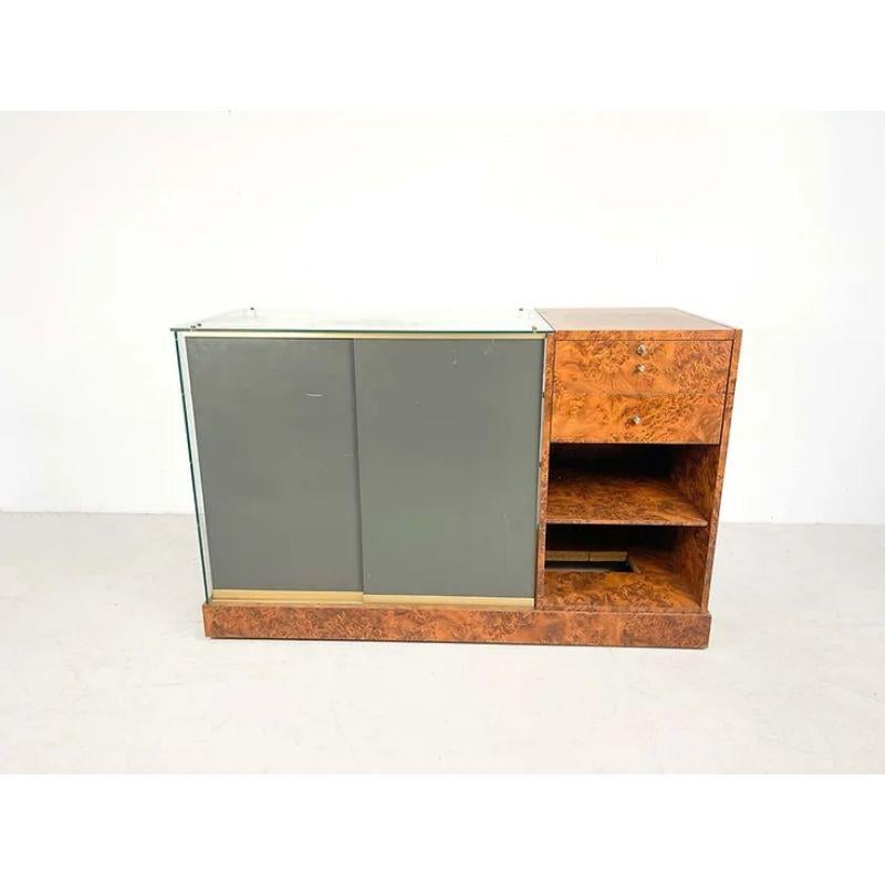 Italian Luxurious Shop Counter in Burl Wood with Brass Accents