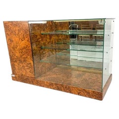 Luxurious Shop Counter in Burl Wood with Brass Accents