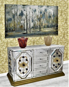 Aparador de lujo con espejo de cristal de Murano y grabado a mano, de Fratelli Tosi