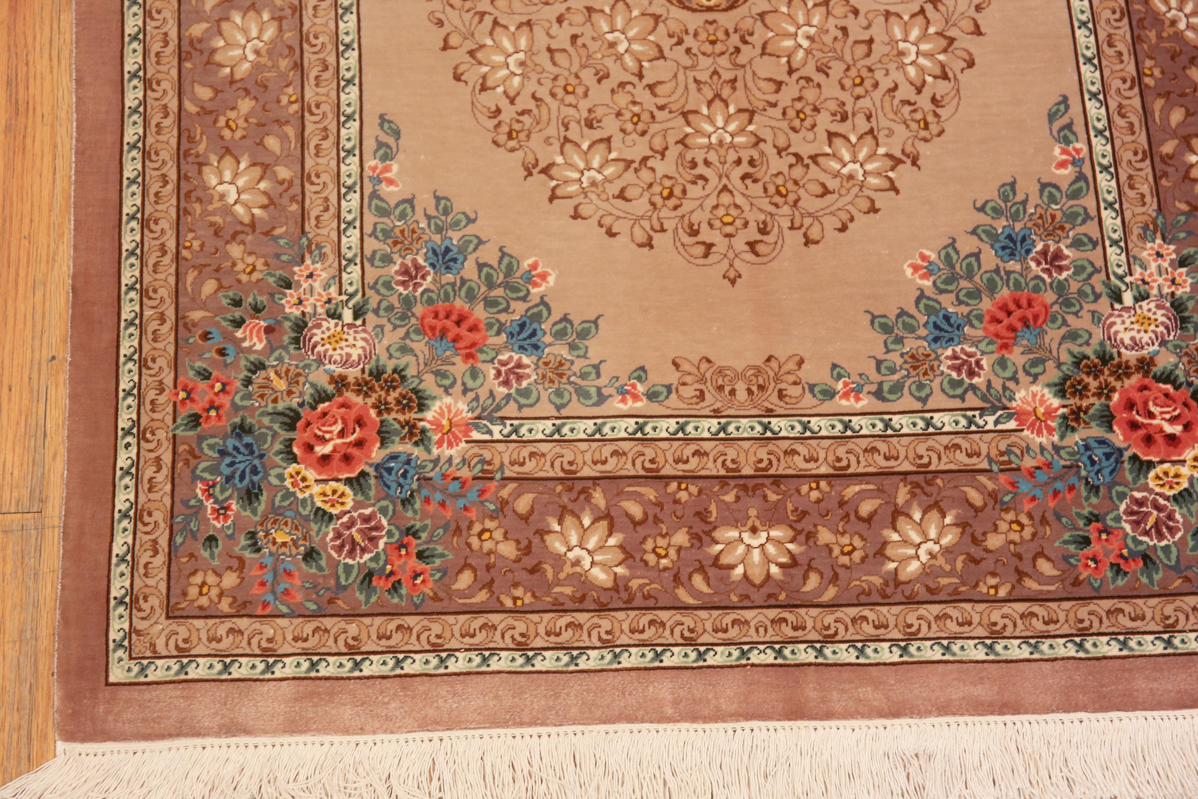 Tabriz Luxurious Small Fine Floral Vintage Persian Silk Qum Rug 2'7