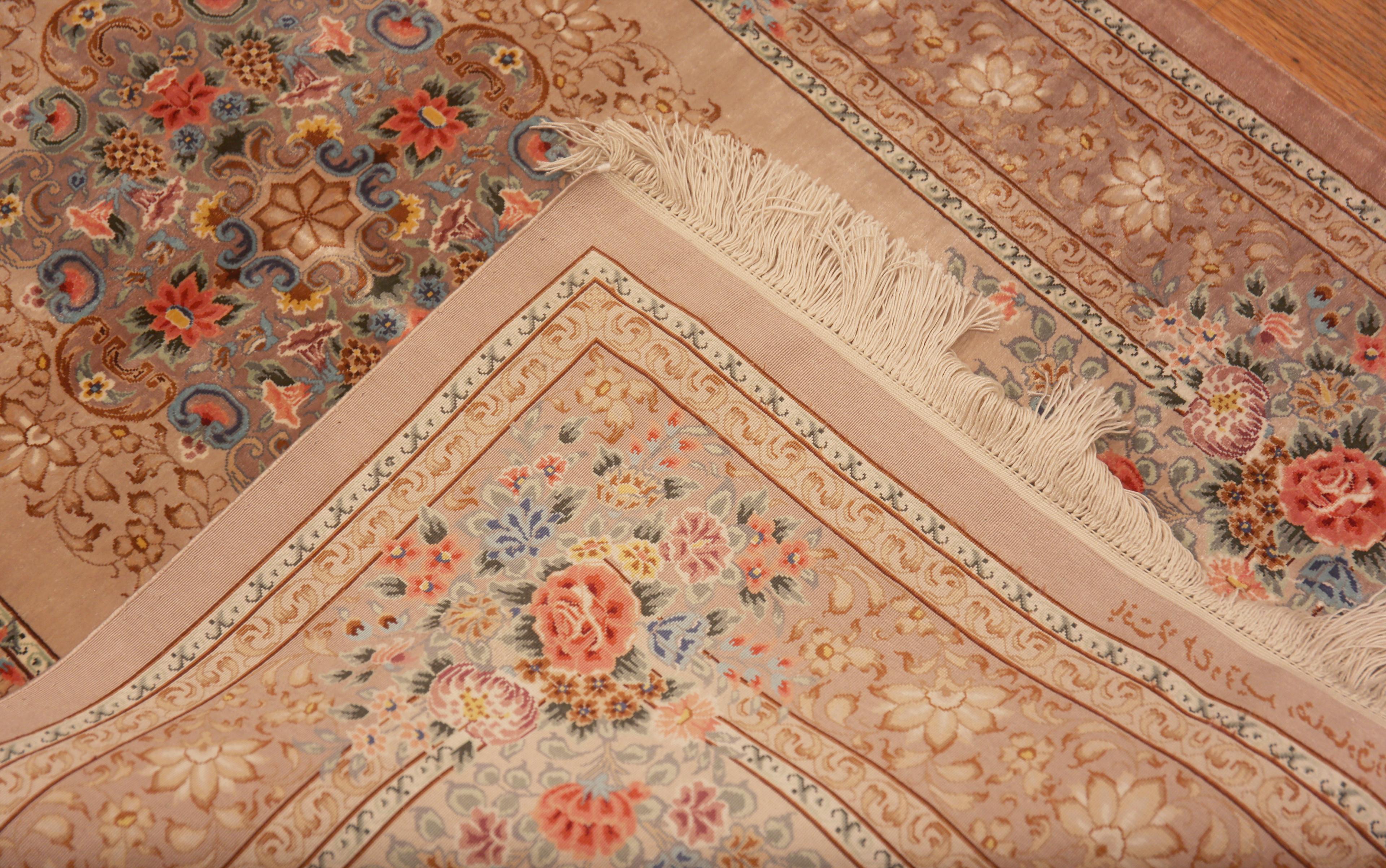 Luxurious Small Fine Floral Vintage Persian Silk Qum Rug 2'7