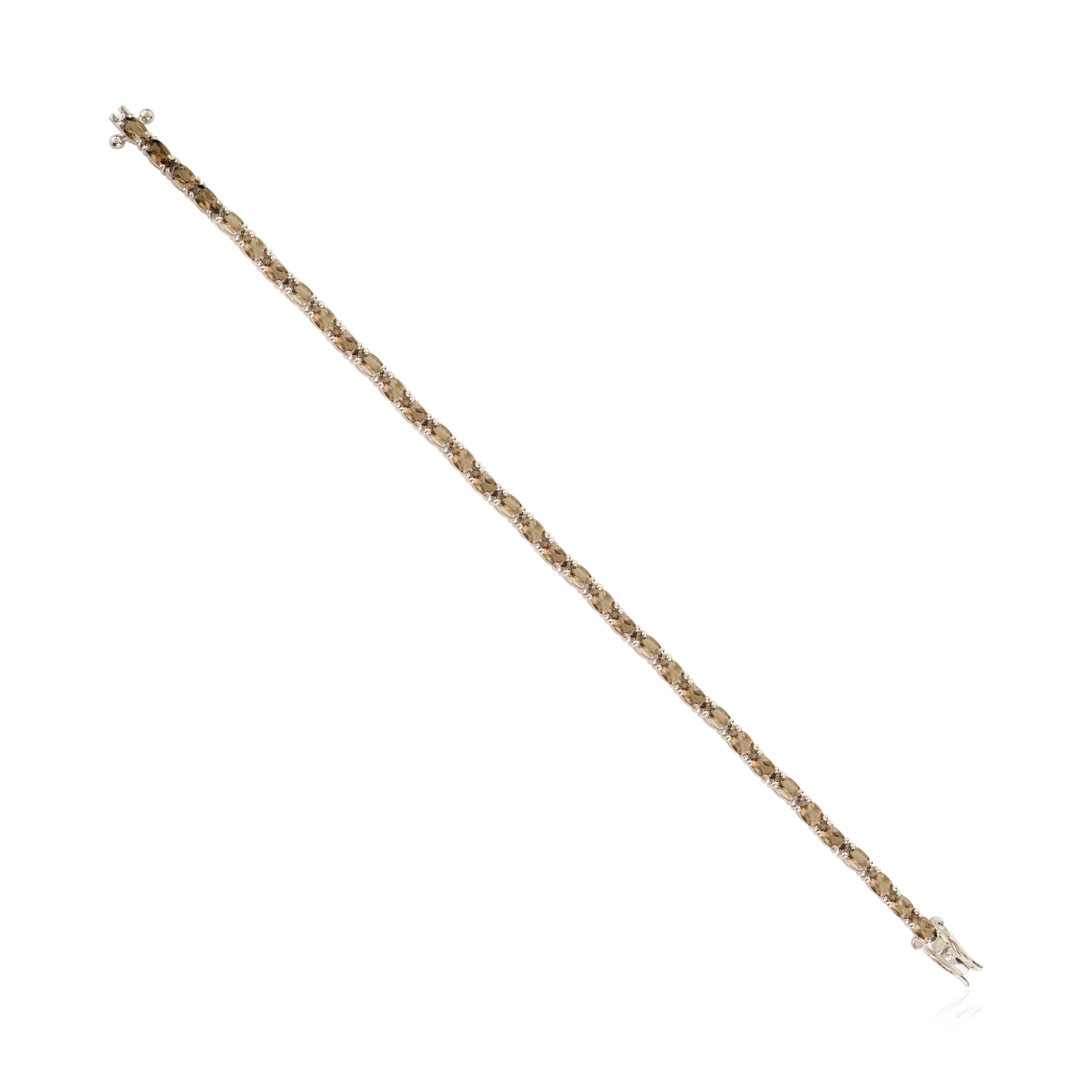 Art Nouveau Lussuoso bracciale tennis artigianale in argento 925 con topazio fumé per lei in vendita