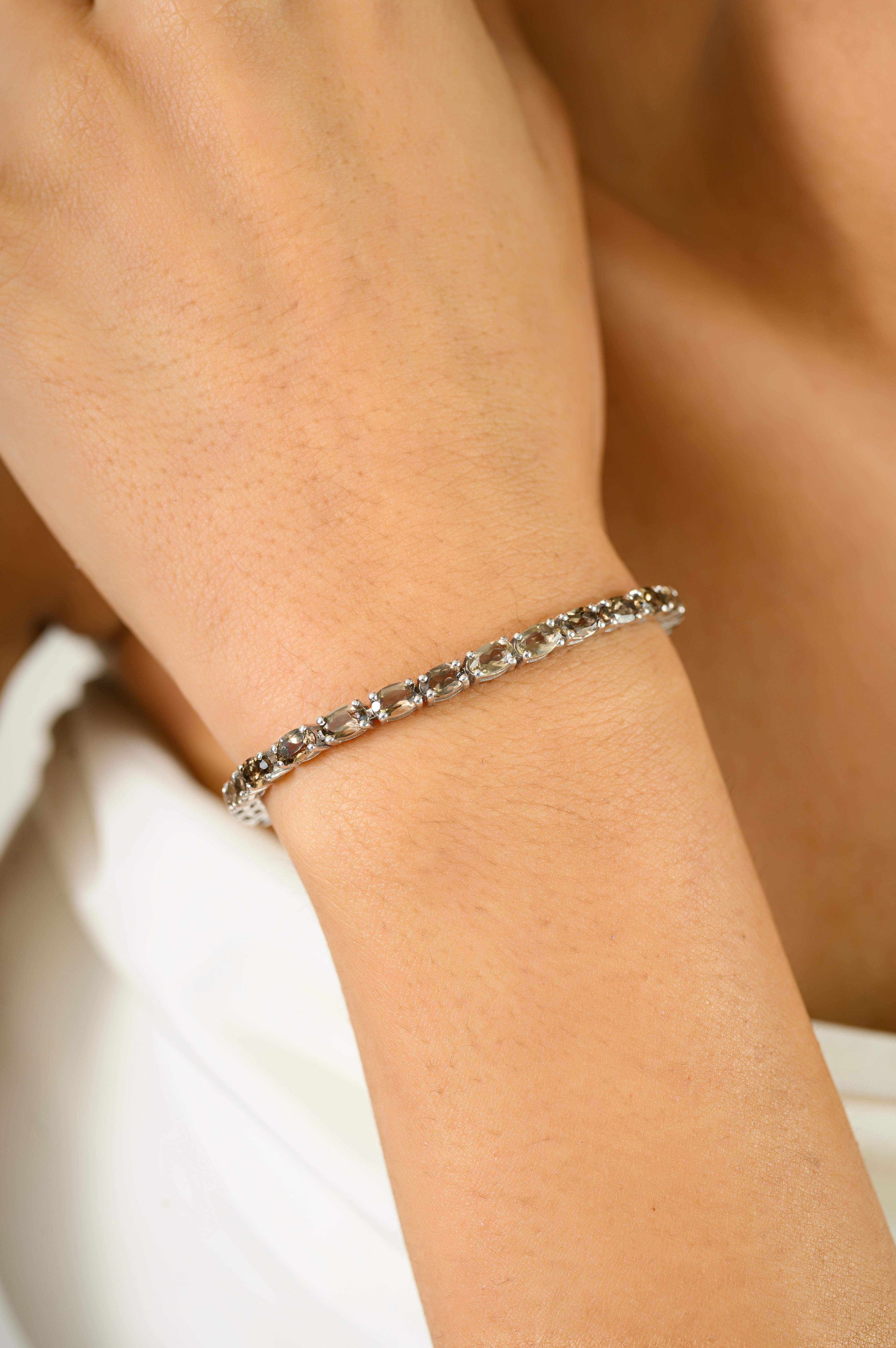 Donna Lussuoso braccialetto tennis artigianale in argento 925 con topazio fumé per lei in vendita