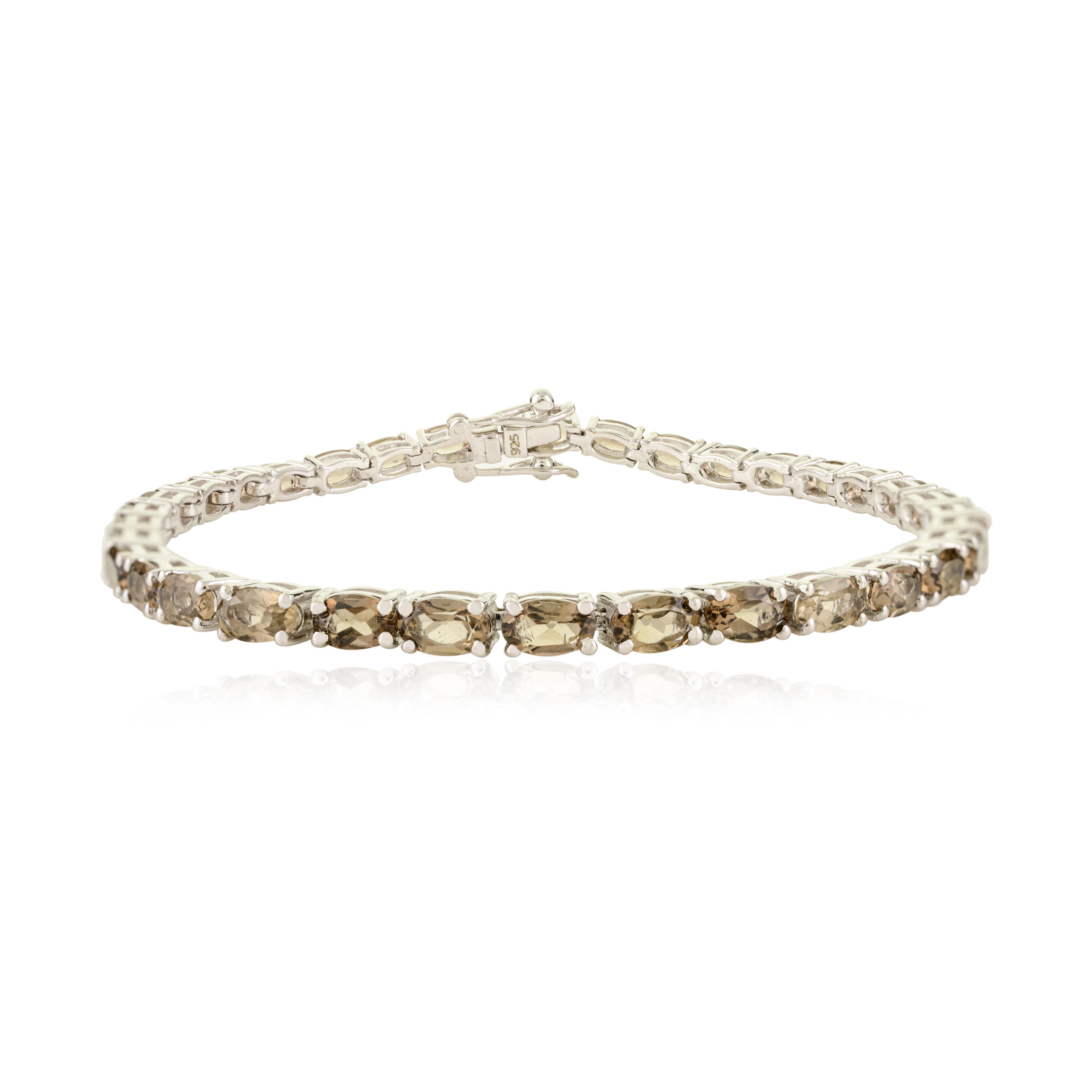 Lussuoso braccialetto tennis artigianale in argento 925 con topazio fumé per lei in vendita 1