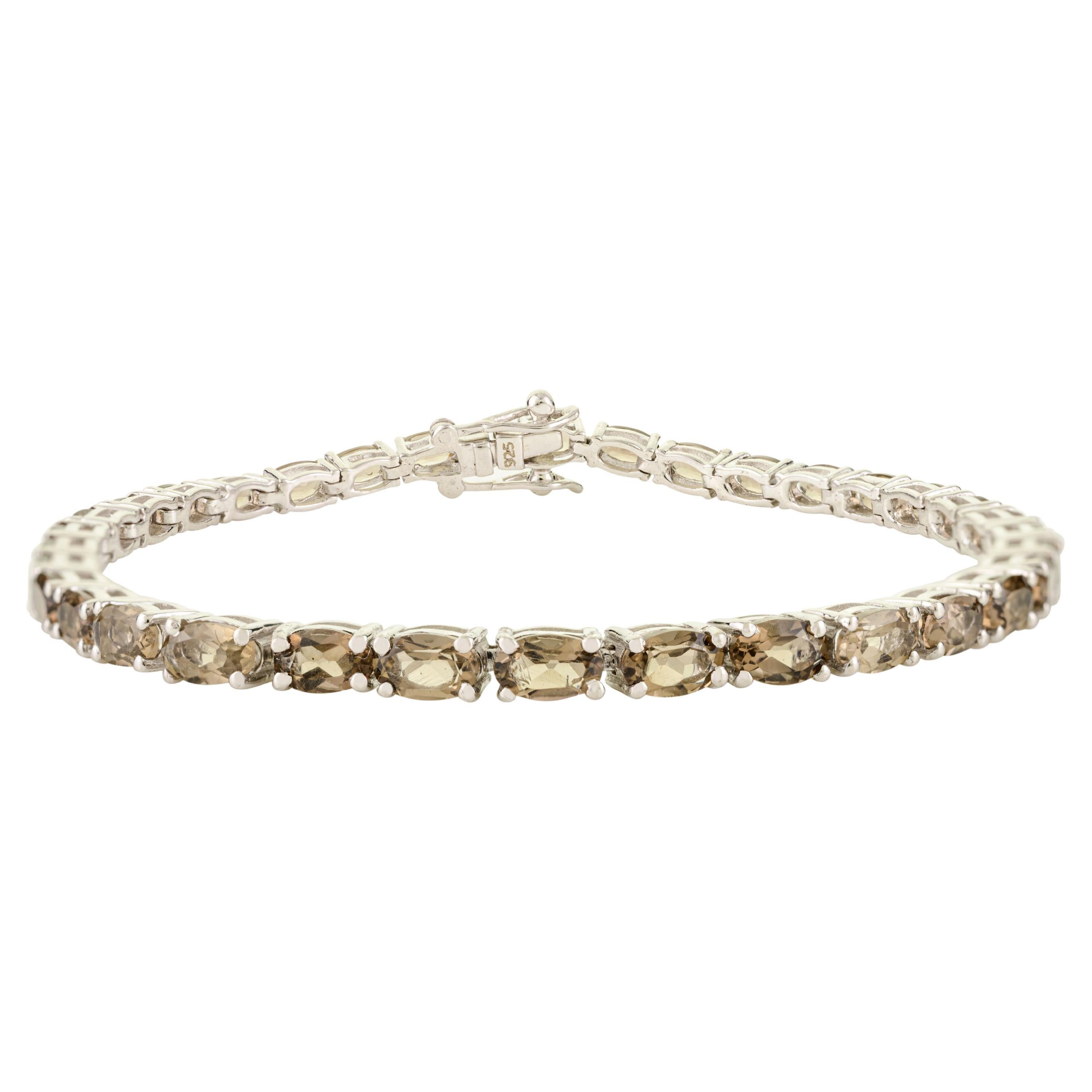 Lussuoso braccialetto tennis artigianale in argento 925 con topazio fumé per lei in vendita