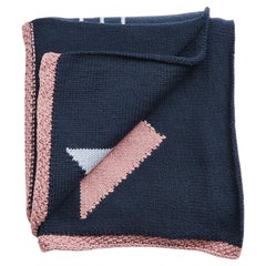 Luxurious Soft Peruvian Cotton Hand Knitted Large Navy Geometric Pattern Throw