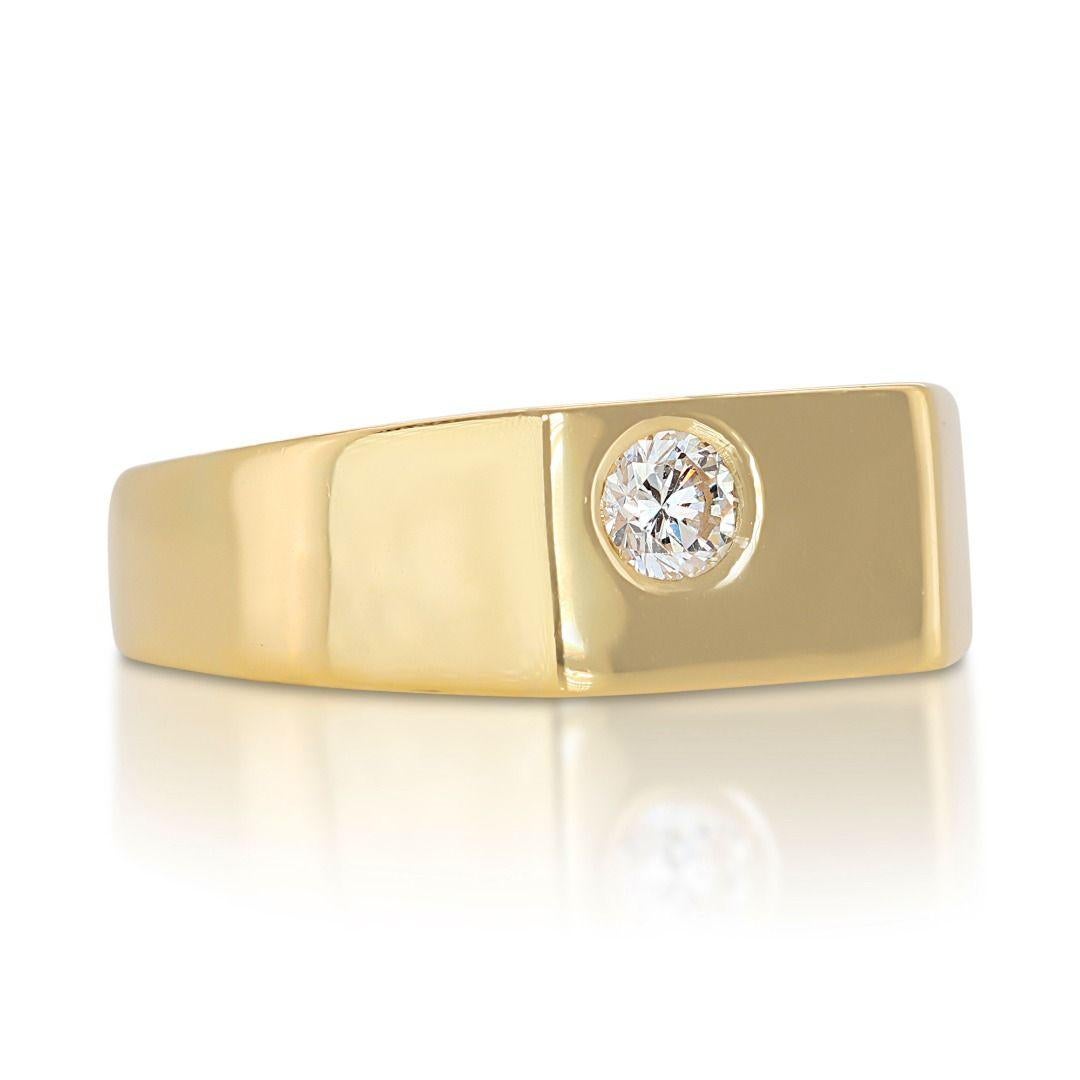 Taille ronde Luxueuse bague solitaire en or jaune 18 carats sertie de diamants  en vente