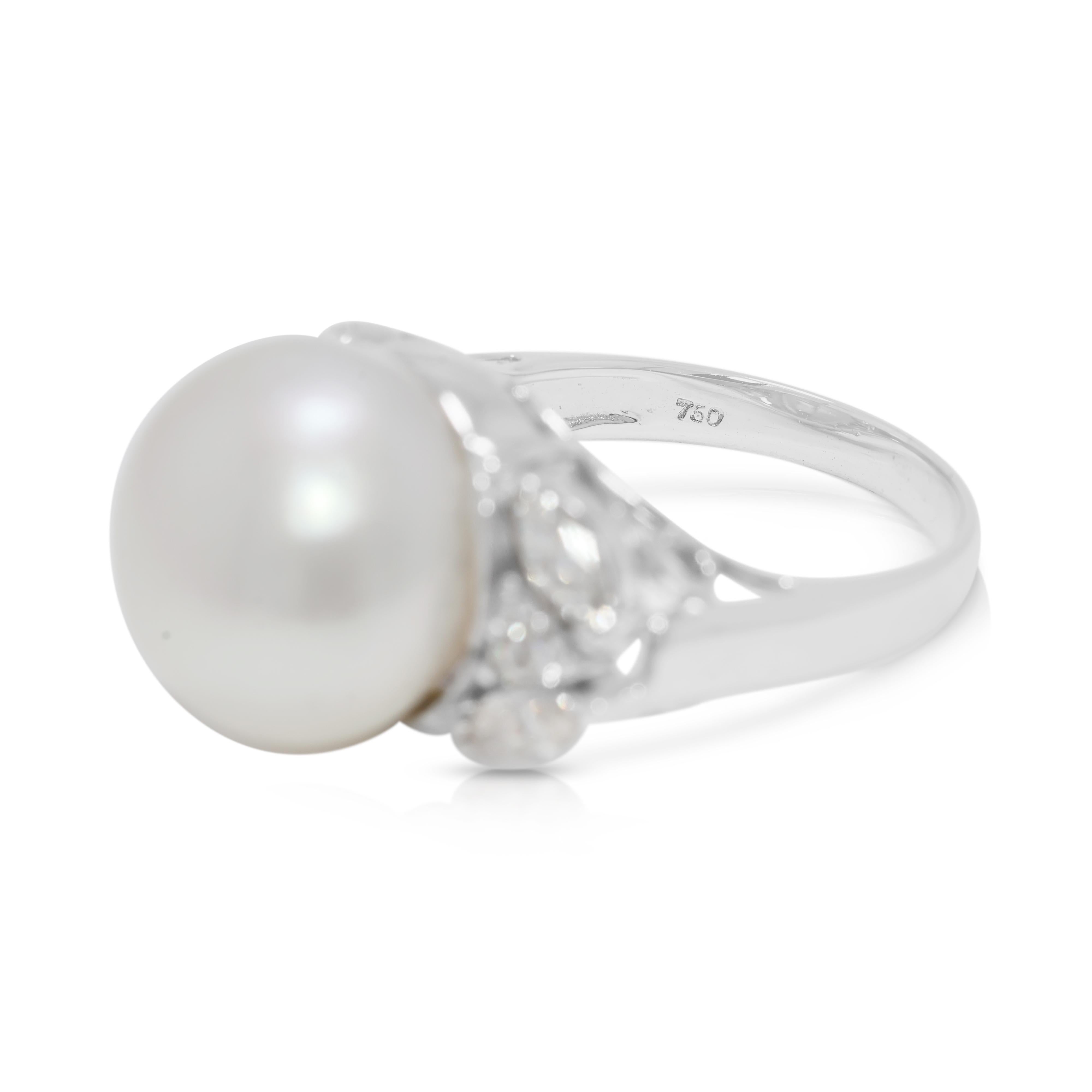 Lujoso Anillo de Perla del Mar del Sur y Diamante Natural de 0,86 ct en Oro Blanco de 18 quilates Corte redondo en venta