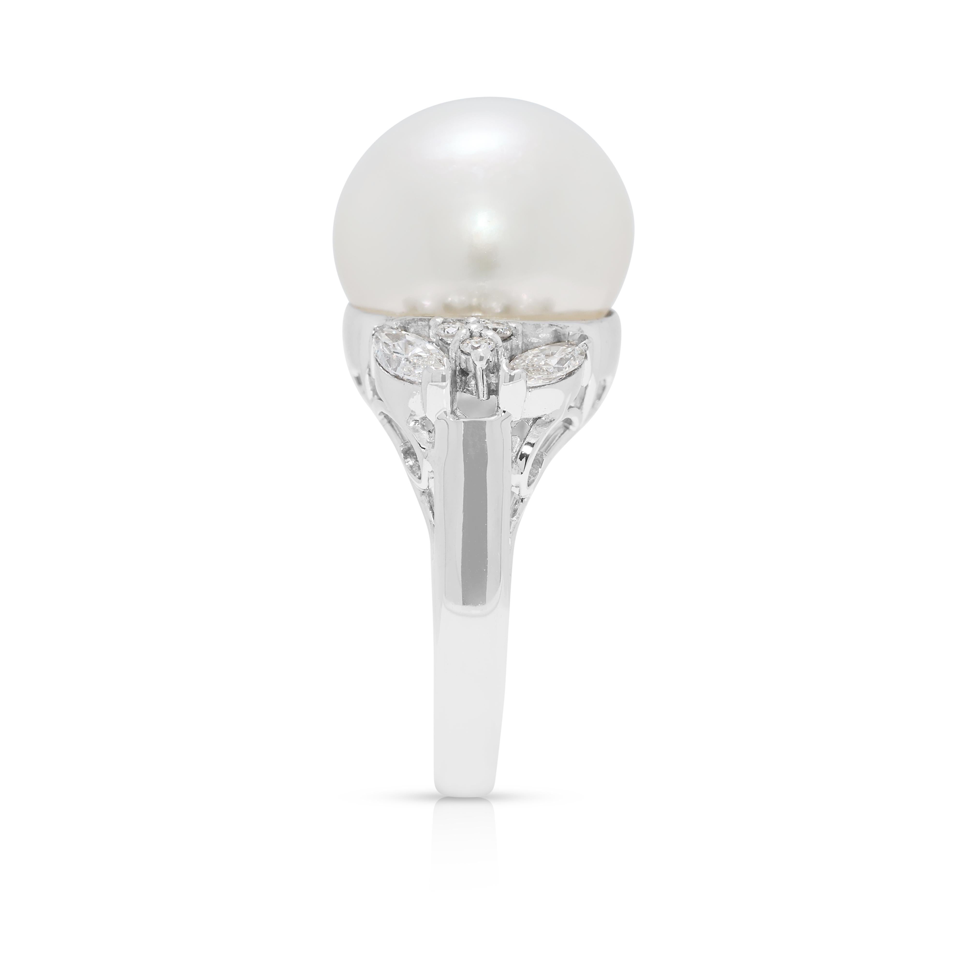 De las mujeres Lujoso Anillo de Perla del Mar del Sur y Diamante Natural de 0,86 ct en Oro Blanco de 18 quilates en venta