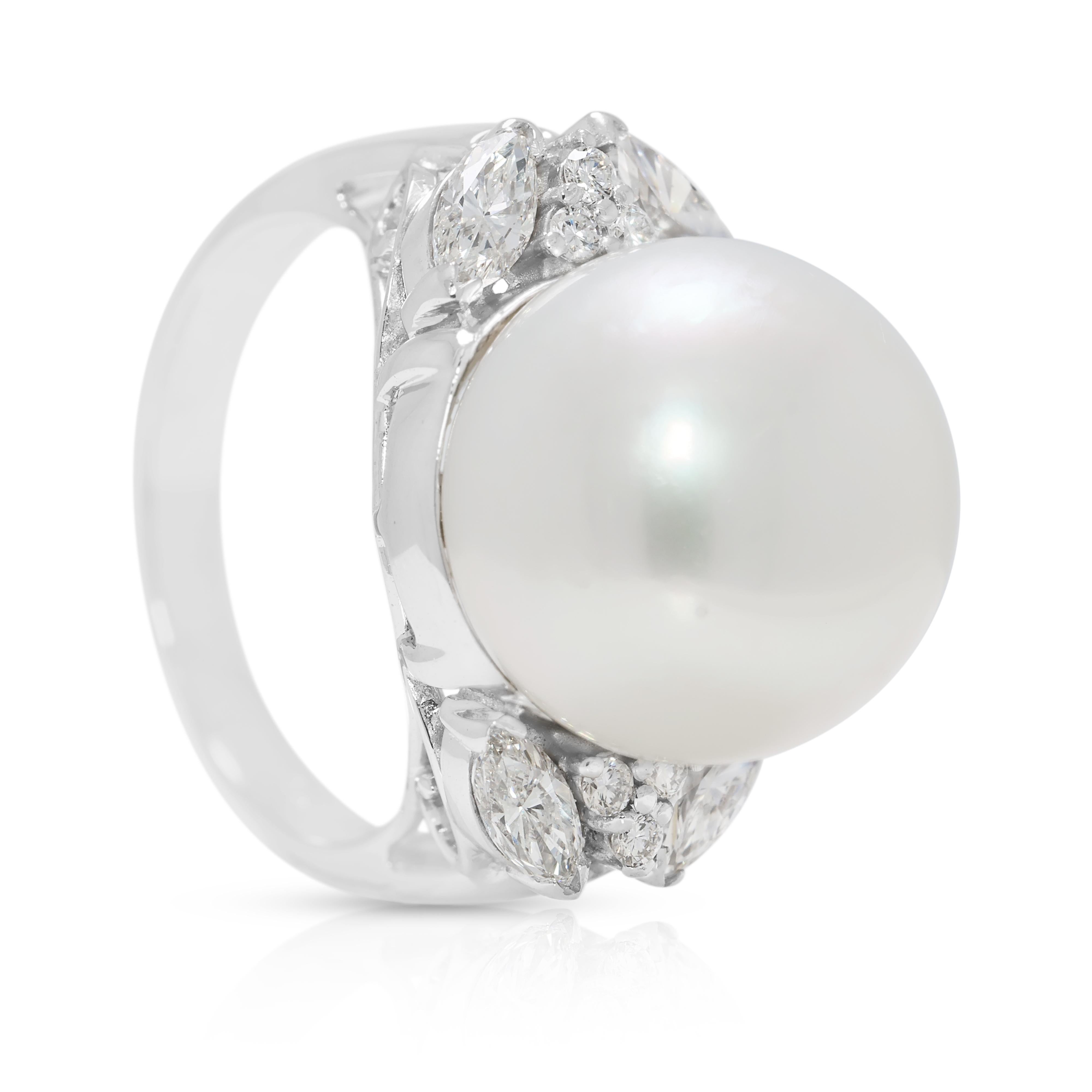 Lujoso Anillo de Perla del Mar del Sur y Diamante Natural de 0,86 ct en Oro Blanco de 18 quilates en venta 1