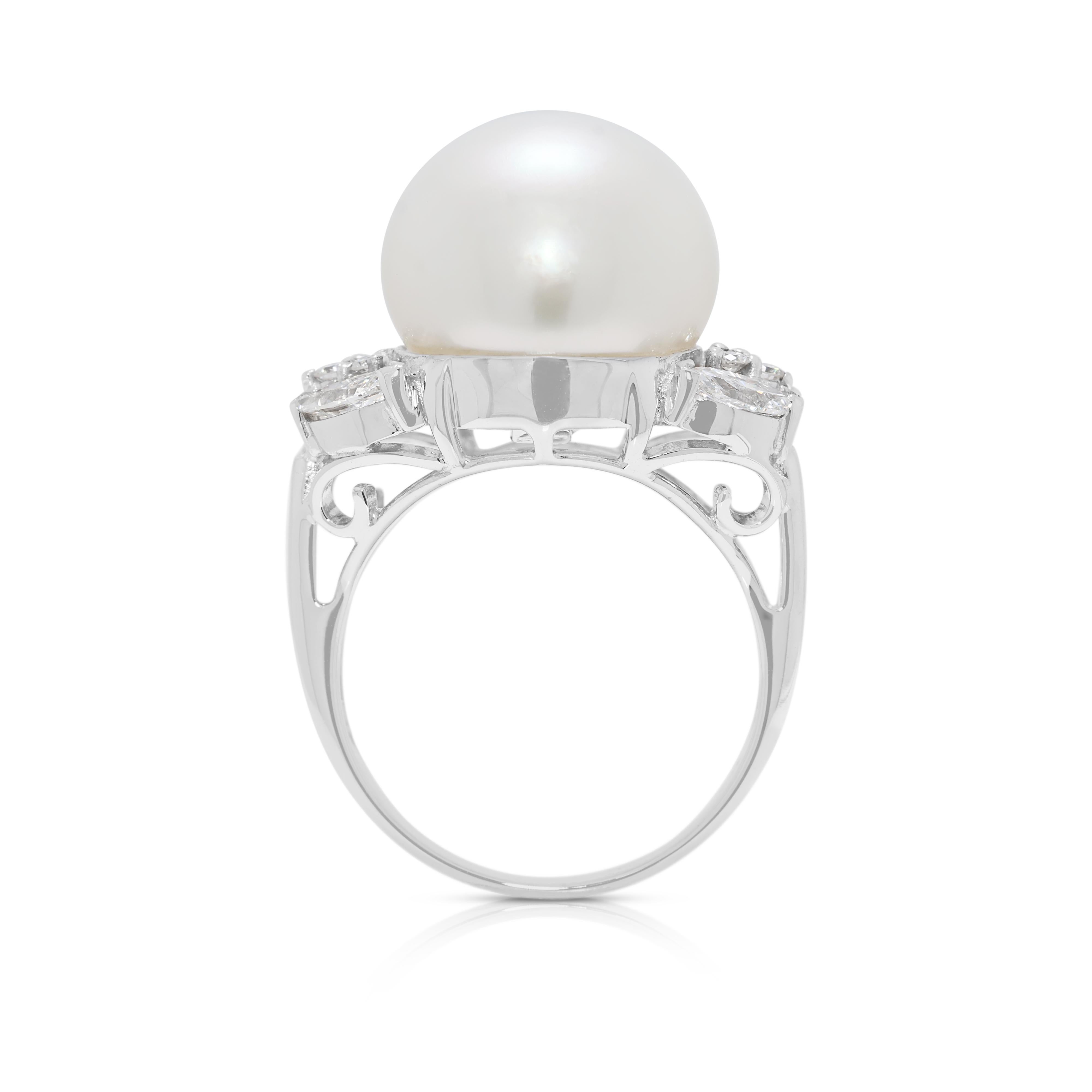 Lujoso Anillo de Perla del Mar del Sur y Diamante Natural de 0,86 ct en Oro Blanco de 18 quilates en venta 2