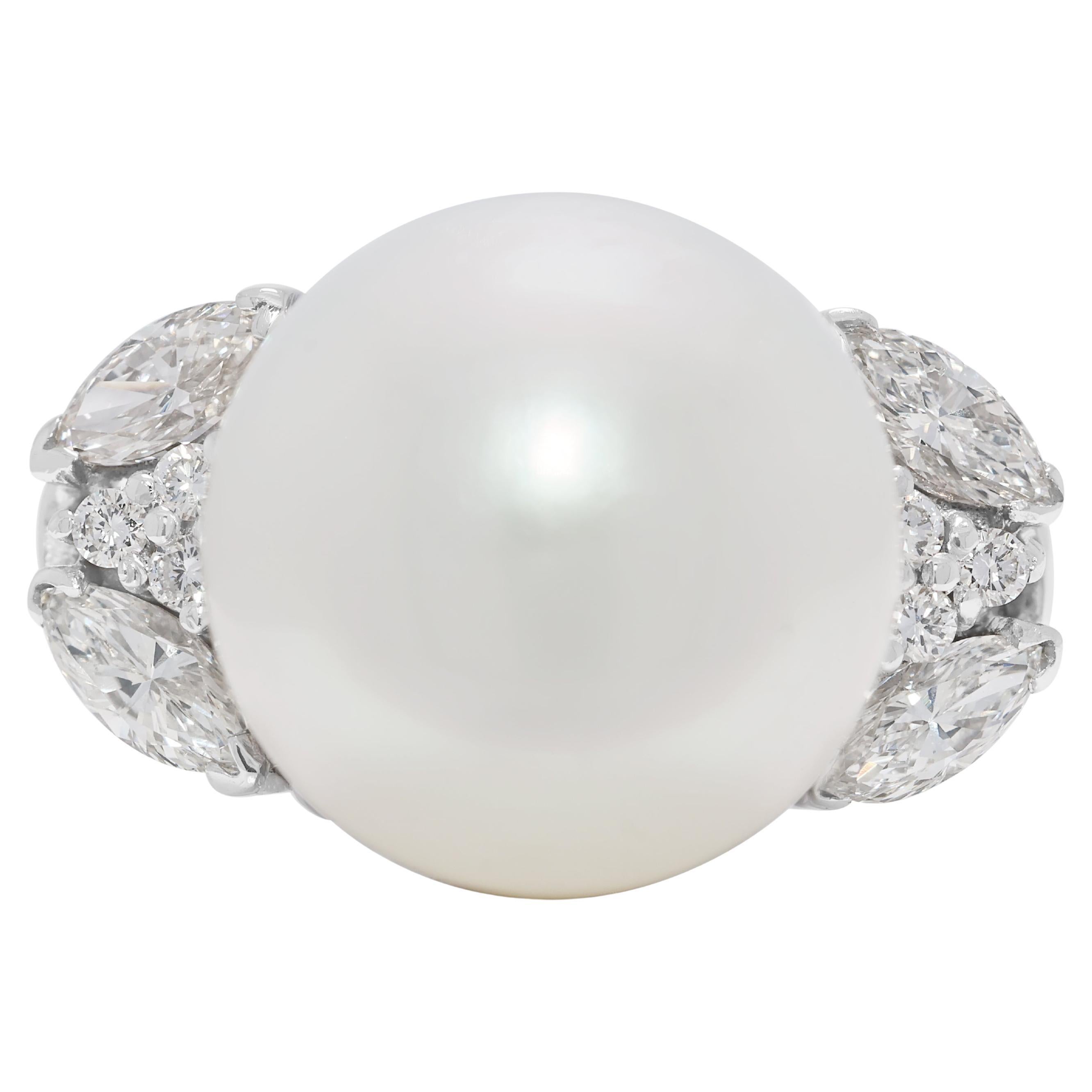 Lujoso Anillo de Perla del Mar del Sur y Diamante Natural de 0,86 ct en Oro Blanco de 18 quilates en venta
