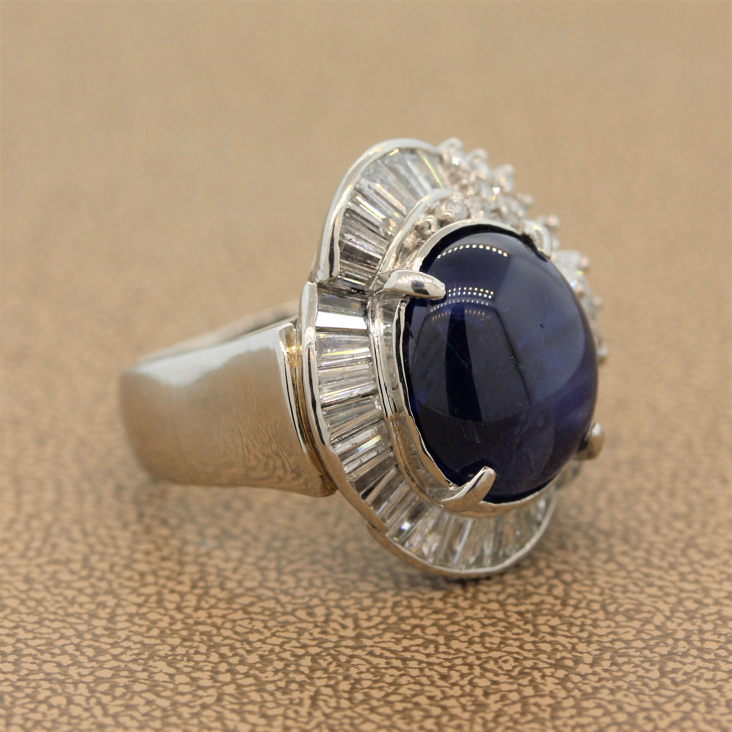 Women's Luxurious Star Sapphire Diamond Platinum Cocktail Ring