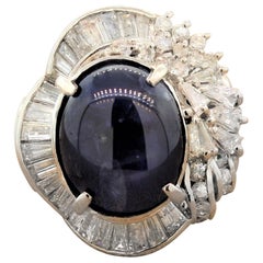 Luxurious Star Sapphire Diamond Platinum Cocktail Ring