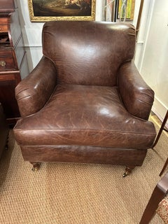 Luxurious Super Comfy Large Pair of Leather Club Chairs with Ottoman