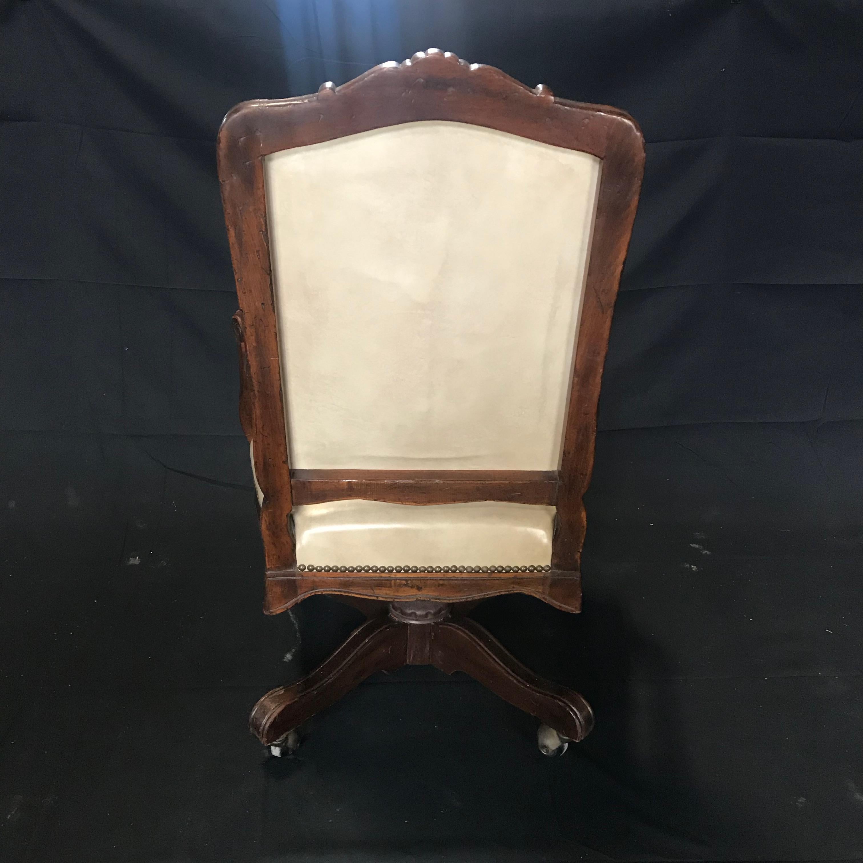 Luxurious Swivel French Louis XV Style Leather Desk Chair 1