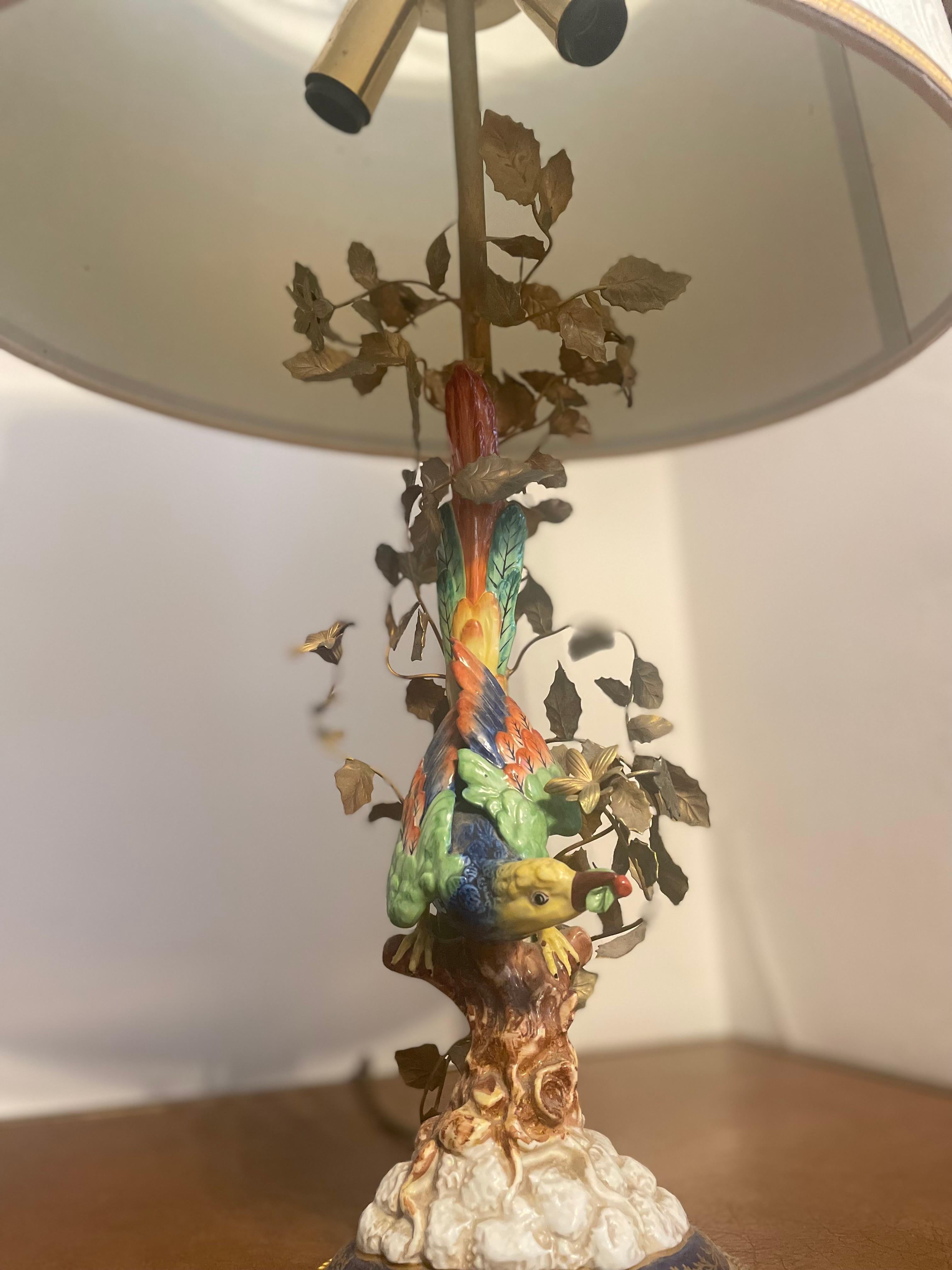 Hollywood Regency Luxurious Table Lamp with  Tropical Bird, Italy 1950s For Sale