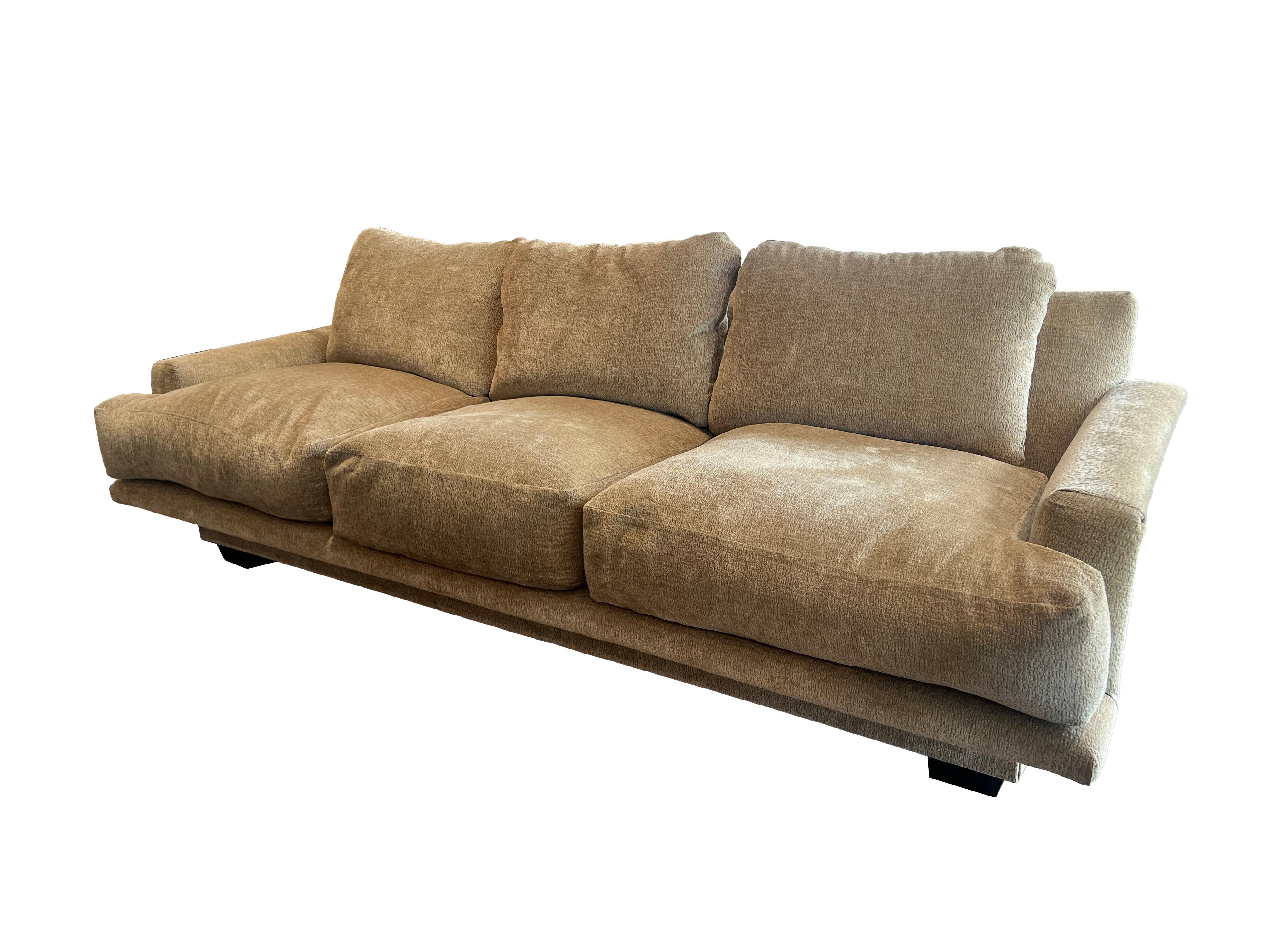 Ti presentiamo l'epitome della raffinatezza: il nostro Divano a 3 posti imbottito in velluto testurizzato beige, una fusione di comfort e design contemporaneo. Sprofonda nel lusso grazie ai cuscini dello schienale che offrono un'esperienza di seduta