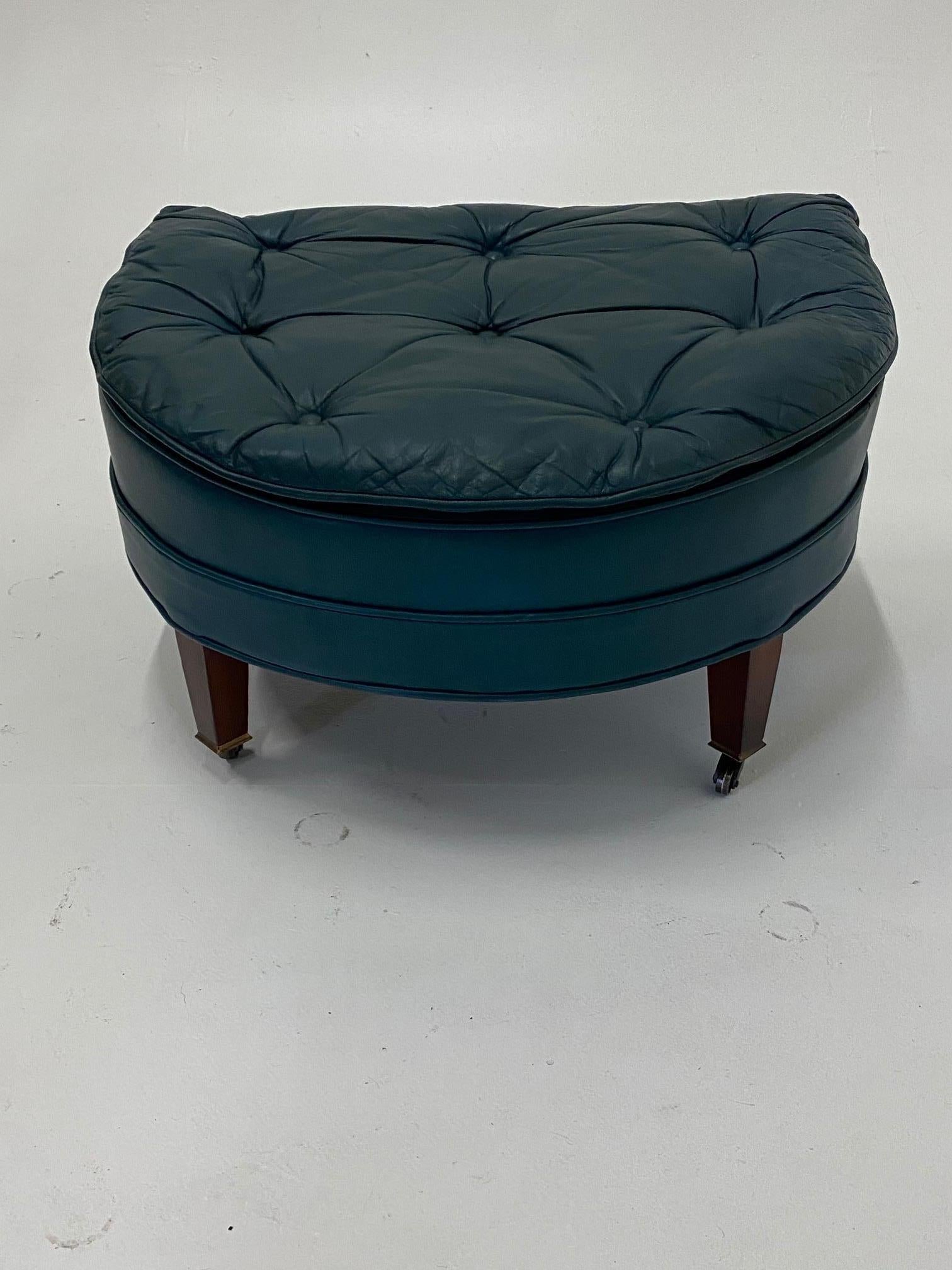 Late 20th Century Luxurious Teal Blue Tufted Leather Club Chair and Ottoman